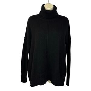 Aqua Cashmere Turtle Neck Sweater Tunic Black Relax Fit Soft Luxury Sz XS